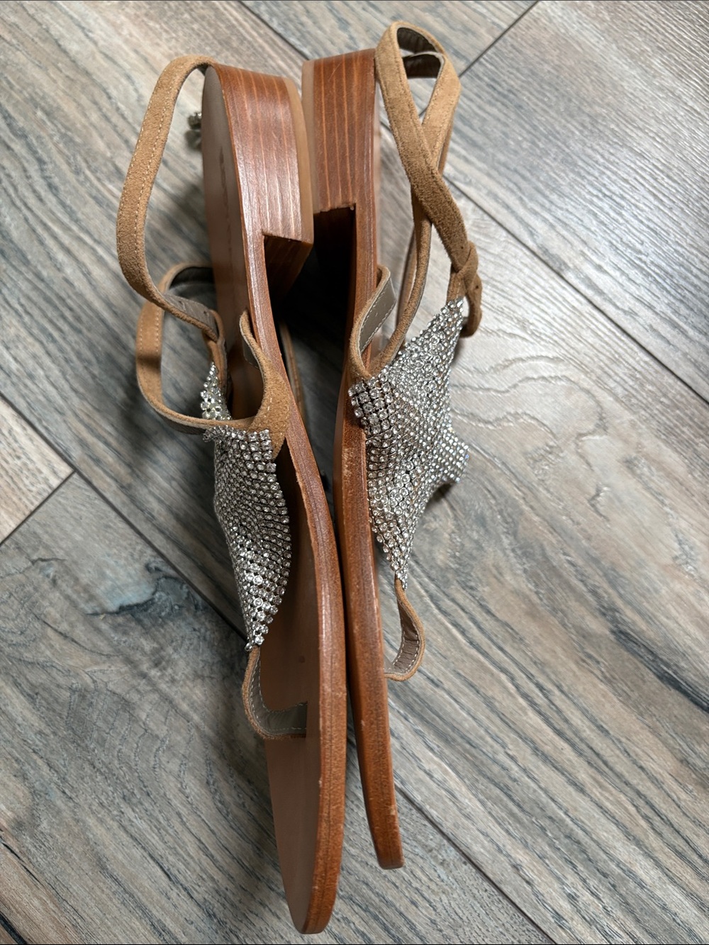 Eddy Daniele Silver Tone Brown Leather Sandals 9/40 Made in Italy - Picture 3 of 6